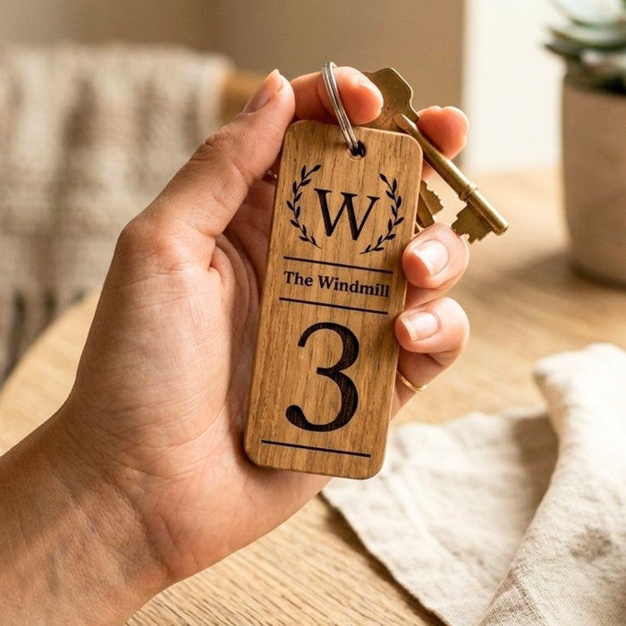 Room Number Keyring, Personalised Wooden Keyring, Custom B&B Keyring, Boutique Hotel Room Key Fob, Numbered Guest Room Keychain, Business Logo Key Tag