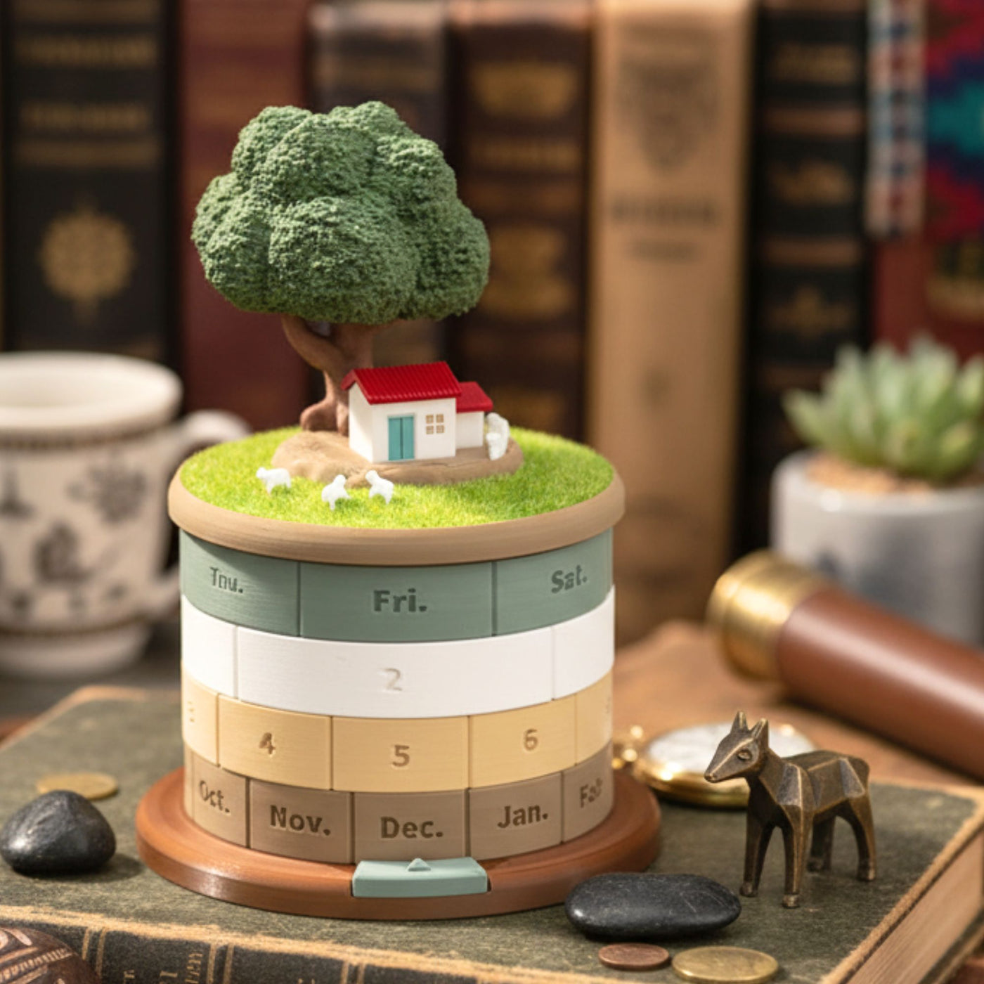 Rotating Perpetual Desk Calendar with Hidden Storage - Office Gift ...