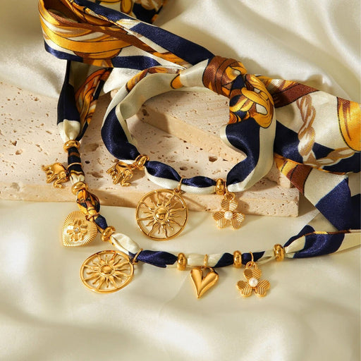 Silk Satin Necklace and Bracelet Set – Sunflower Charm Jewellery Set