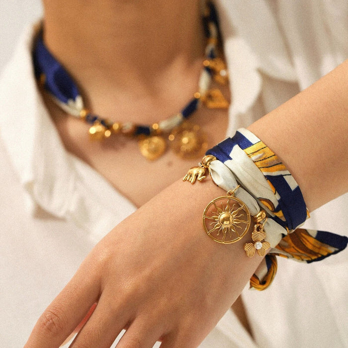 Silk Satin Necklace and Bracelet Set – Sunflower Charm Jewellery Set