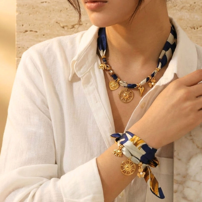 Silk Satin Necklace and Bracelet Set – Sunflower Charm Jewellery Set