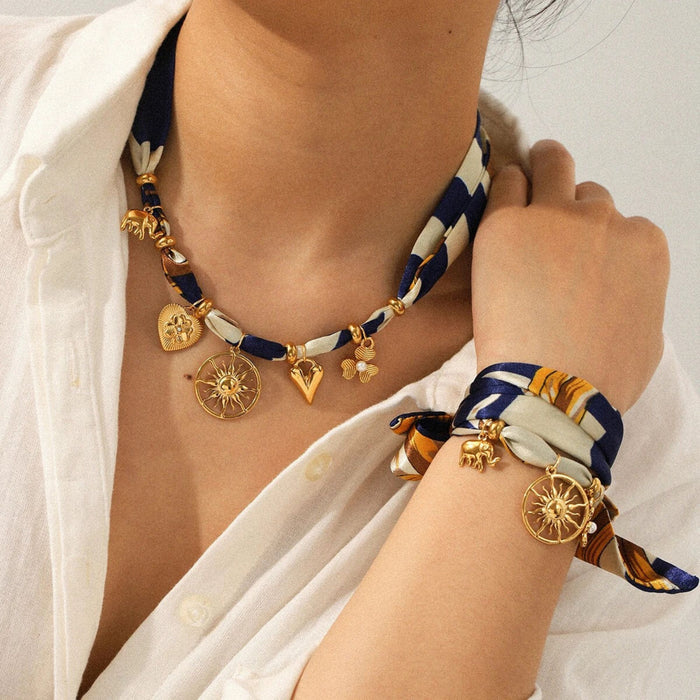 Silk Satin Necklace and Bracelet Set – Sunflower Charm Jewellery Set