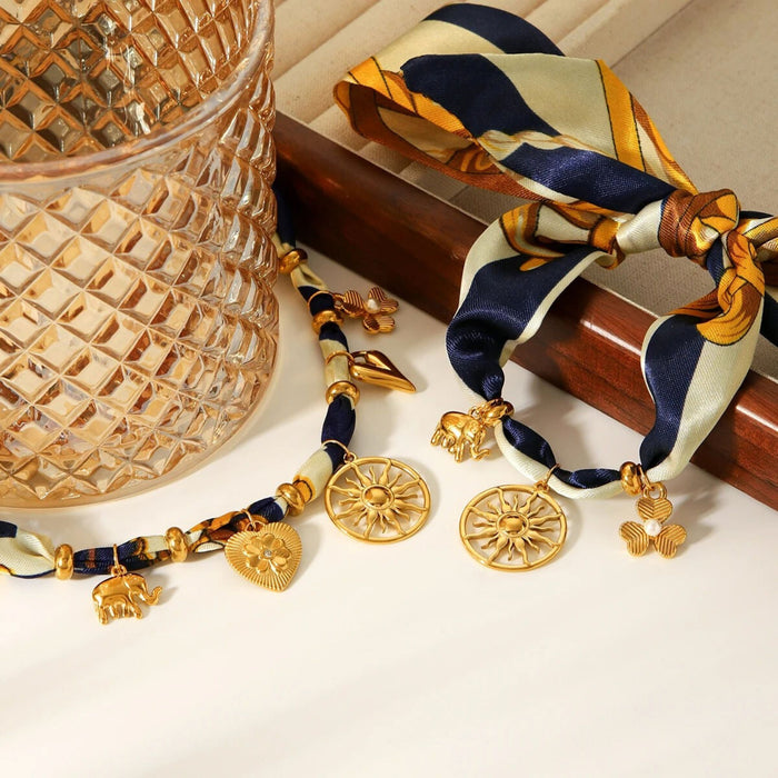 Silk Satin Necklace and Bracelet Set – Sunflower Charm Jewellery Set