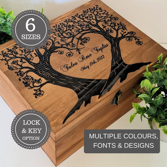 Tree of Life Memory Box I Personalised Large Wooden Family Keepsake Chest - - 6 Sizes Small to XLarge