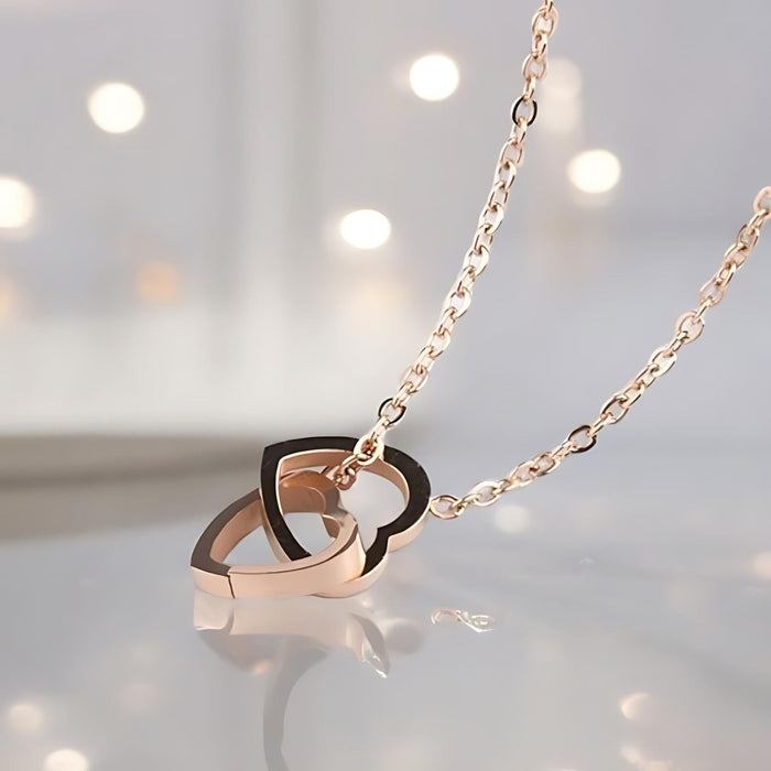 Two Entwined Hearts Pendant Necklace Love Gift for Girlfriend