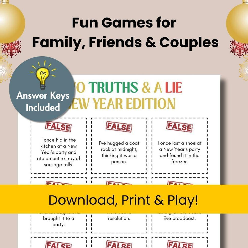 Two Truths and A Lie New Year Game | Instant Download NYE Printable ...