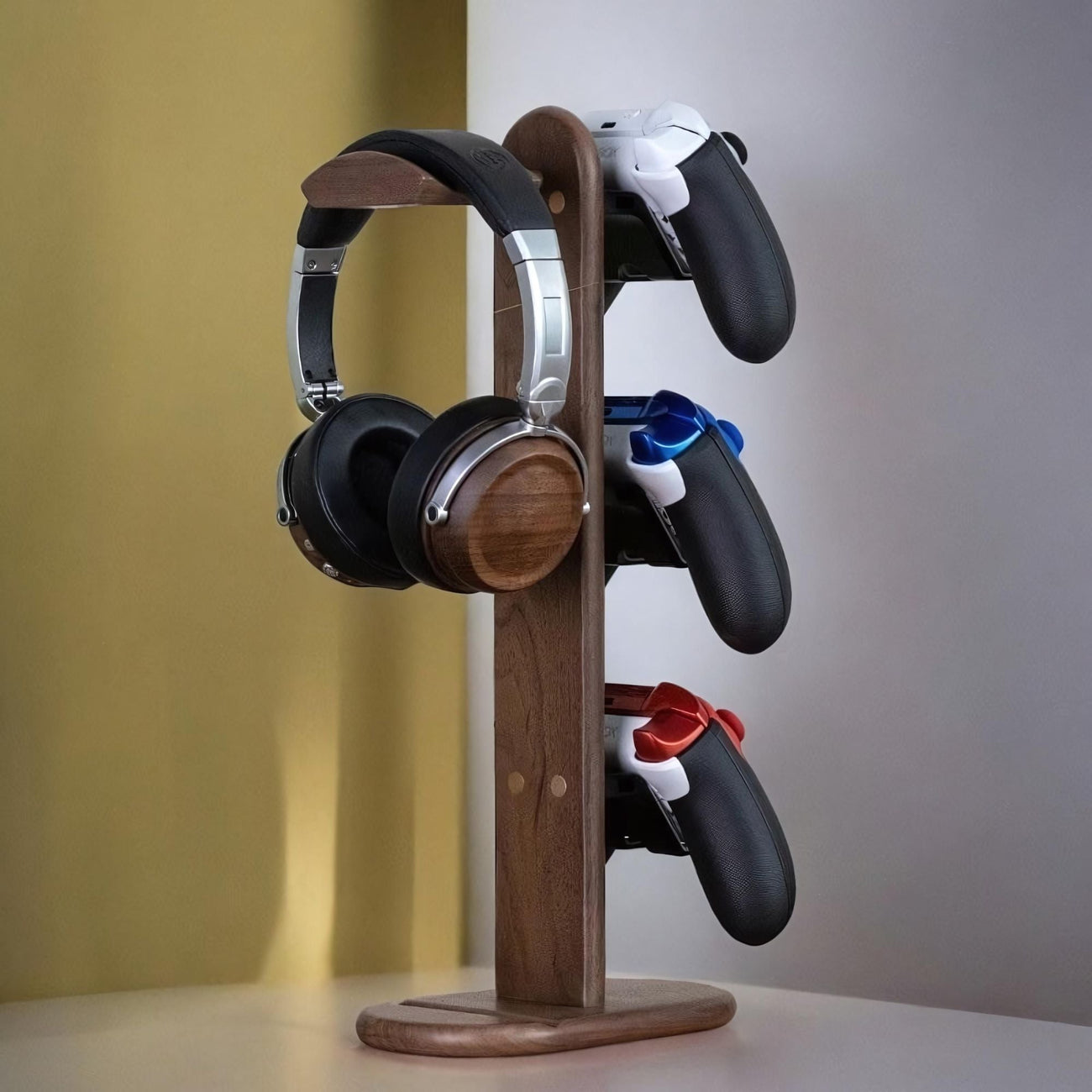 Walnut Controller & Headphone Rack - Gaming Organiser - Gift for Him ...