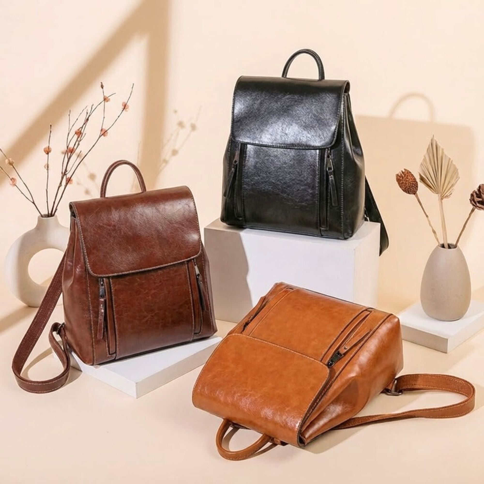 Women’s Genuine Leather Backpack | Crossbody Shoulder Laptop Rucksack