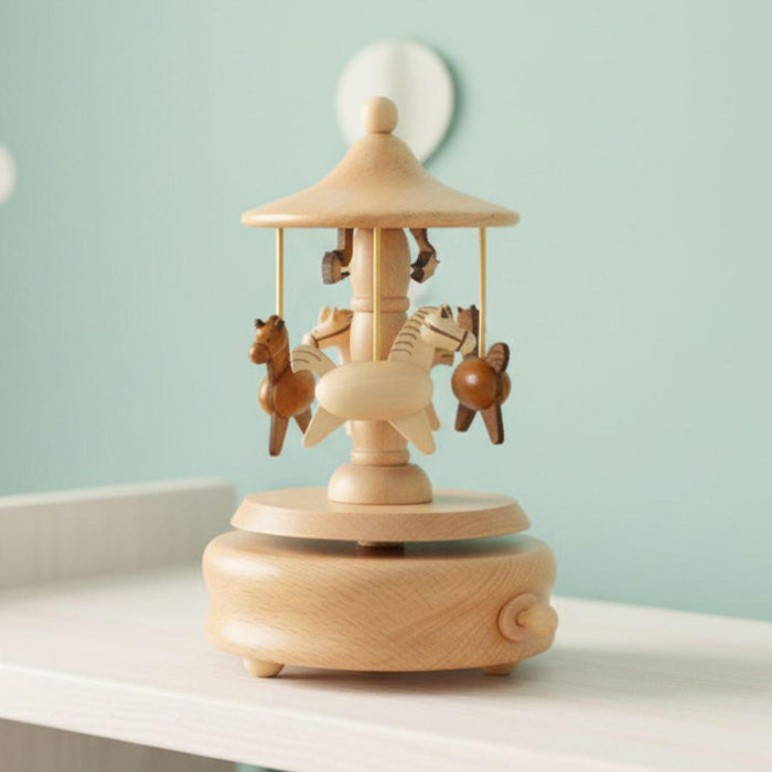 Wooden Carousel Horse Music Box – Rotating Wind-Up Keepsake