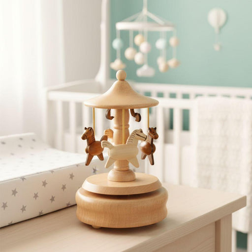 Wooden Carousel Horse Music Box – Rotating Wind-Up Keepsake