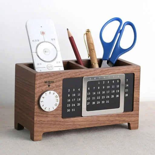 Wooden Desk Organiser with Calendar – Multifunctional Storage Box