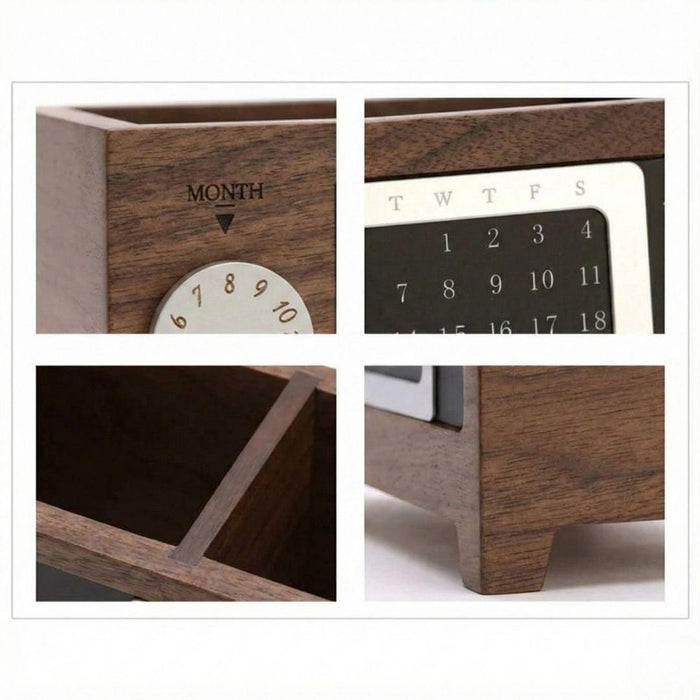 Wooden Desk Organiser with Calendar – Multifunctional Storage Box