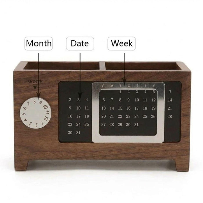 Wooden Desk Organiser with Calendar – Multifunctional Storage Box