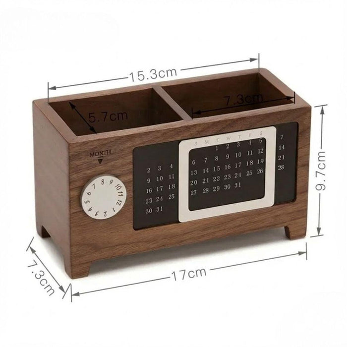 Wooden Desk Organiser with Calendar – Multifunctional Storage Box