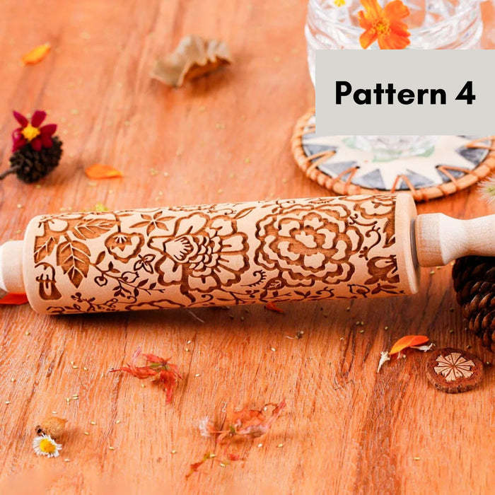 Wooden Embossed Rolling Pin – Deep Engraved Pattern Rolling Pin for Baking & Pastry