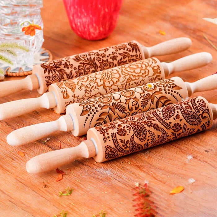 Wooden Embossed Rolling Pin – Deep Engraved Pattern Rolling Pin for Baking & Pastry