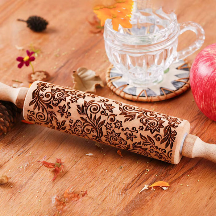 Wooden Embossed Rolling Pin – Deep Engraved Pattern Rolling Pin for Baking & Pastry