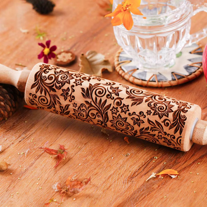 Wooden Embossed Rolling Pin – Deep Engraved Pattern Rolling Pin for Baking & Pastry