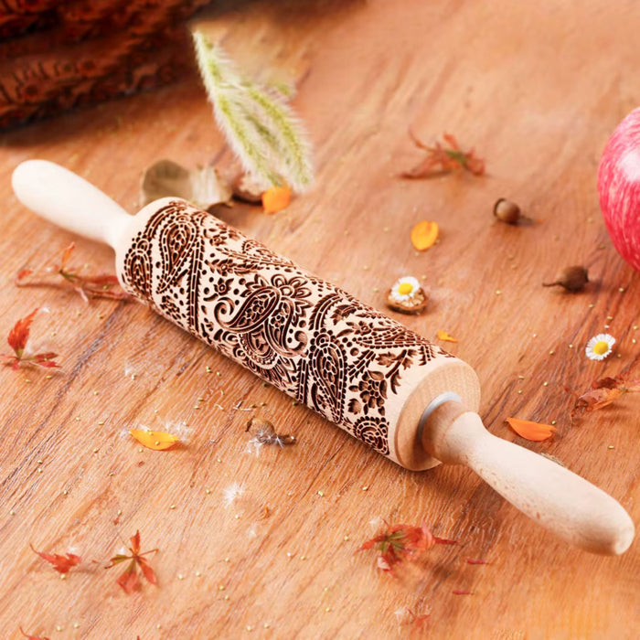 Wooden Embossed Rolling Pin – Deep Engraved Pattern Rolling Pin for Baking & Pastry