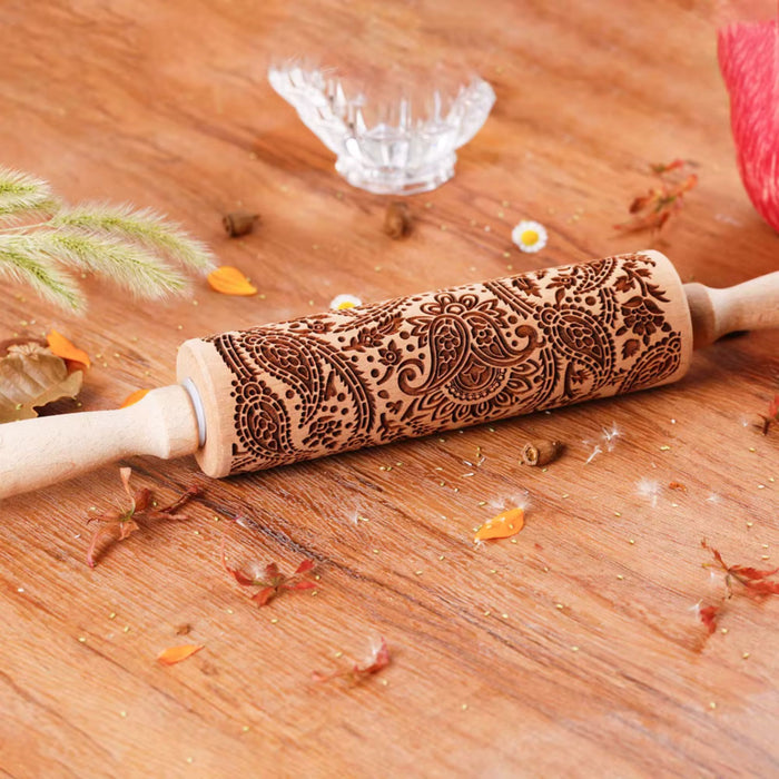 Wooden Embossed Rolling Pin – Deep Engraved Pattern Rolling Pin for Baking & Pastry