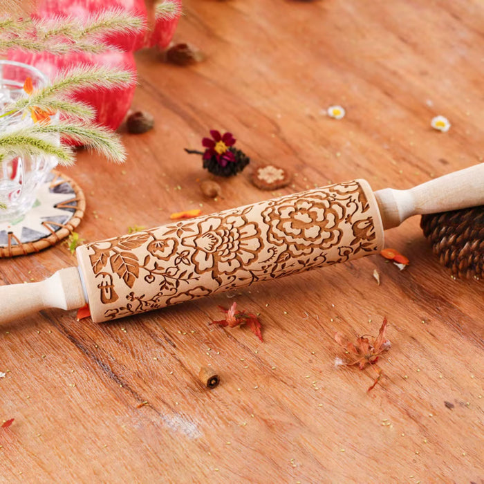 Wooden Embossed Rolling Pin – Deep Engraved Pattern Rolling Pin for Baking & Pastry