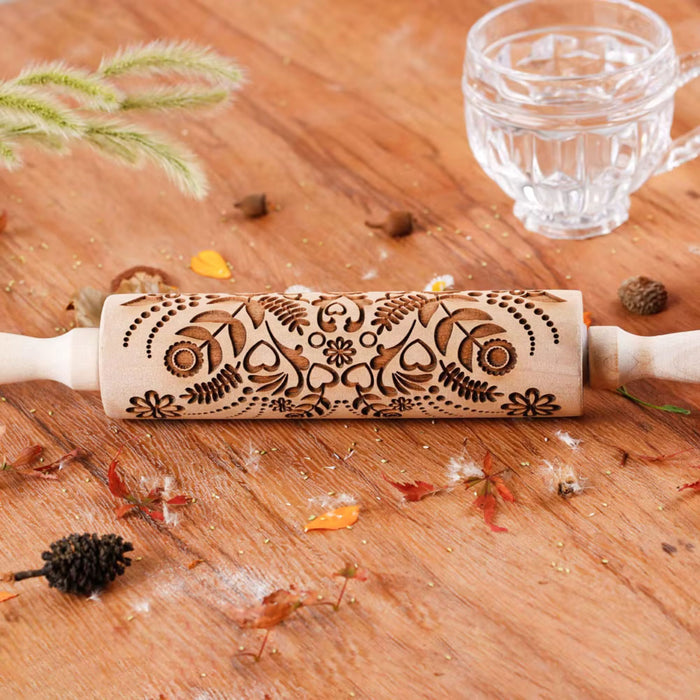 Wooden Embossed Rolling Pin – Deep Engraved Pattern Rolling Pin for Baking & Pastry