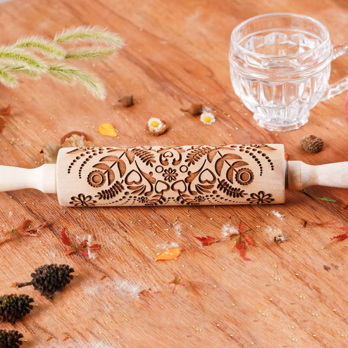 Wooden Embossed Rolling Pin – Deep Engraved Pattern Rolling Pin for Baking & Pastry