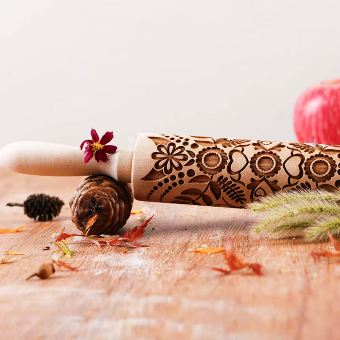 Wooden Embossed Rolling Pin – Deep Engraved Pattern Rolling Pin for Baking & Pastry