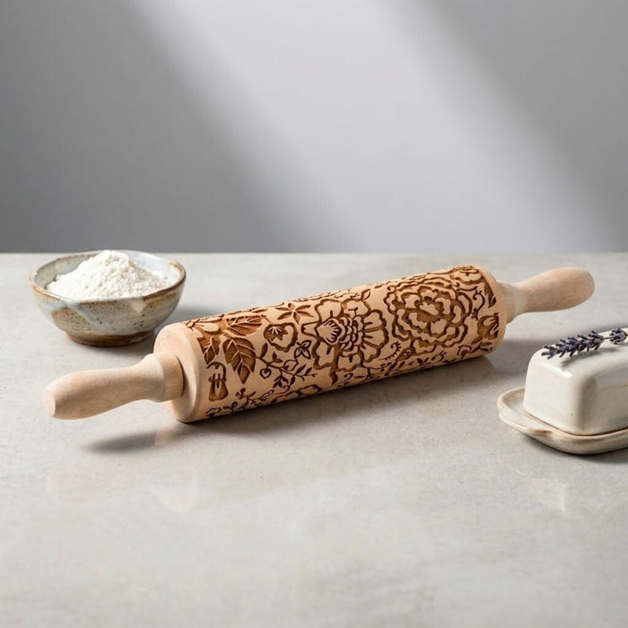 Wooden Embossed Rolling Pin – Deep Engraved Pattern Rolling Pin for Baking & Pastry