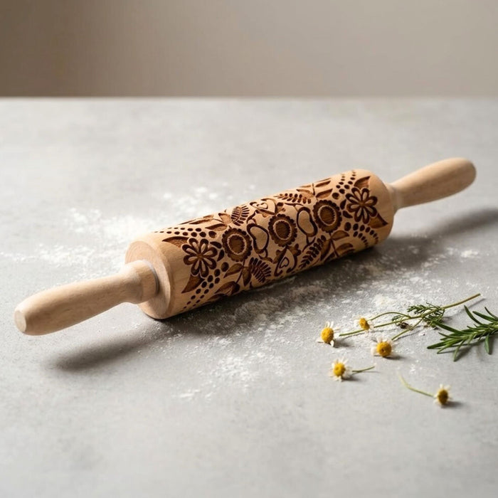 Wooden Embossed Rolling Pin – Deep Engraved Pattern Rolling Pin for Baking & Pastry
