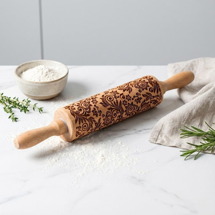 Wooden Embossed Rolling Pin – Deep Engraved Pattern Rolling Pin for Baking & Pastry