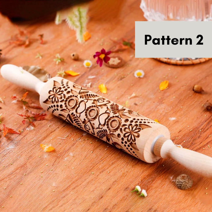 Wooden Embossed Rolling Pin – Deep Engraved Pattern Rolling Pin for Baking & Pastry