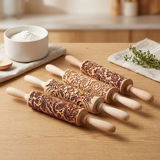 Wooden Embossed Rolling Pin – Deep Engraved Pattern Rolling Pin for Baking & Pastry
