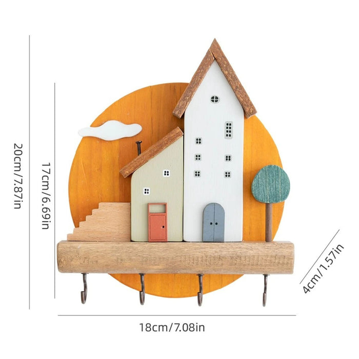 Wooden House Key Hook Wall Shelf – Cute Decorative Key Holder with Hooks