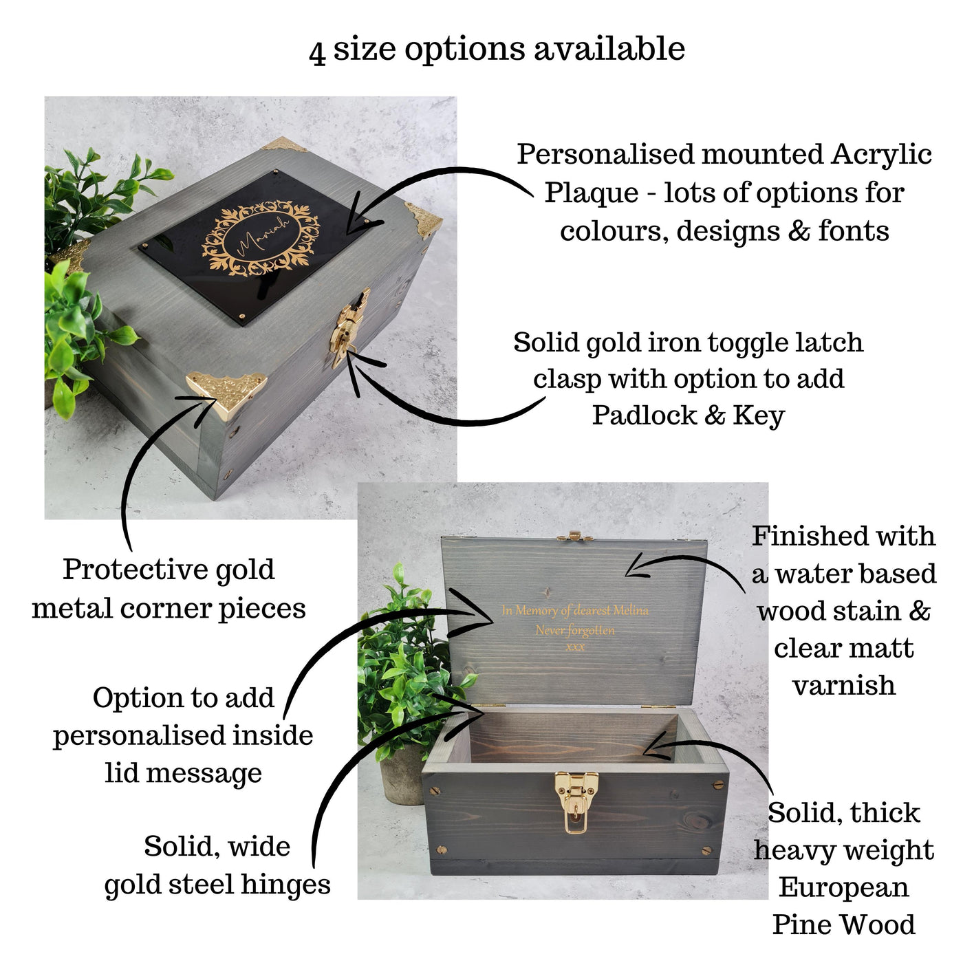 Memory Box Personalised Large Wooden Memory Box - Personalised Name Floral Keepsake Box - Large Box ...
