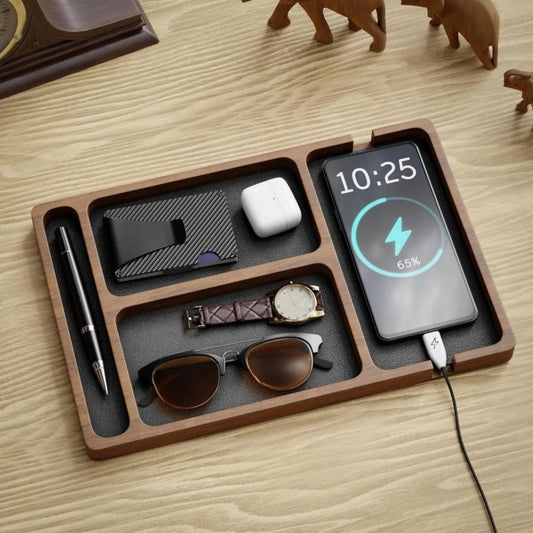Wooden Office Desktop Storage Tray – Solid Wood Desk Organiser