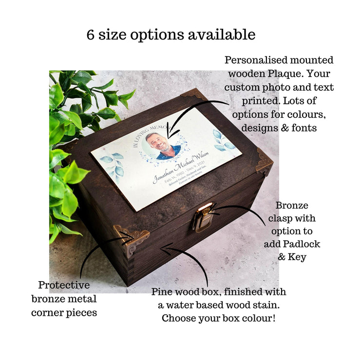 Wooden Photo Keepsake Box - Memorial Bereavement Gift - Ashes Cremation Box - Sympathy Gift