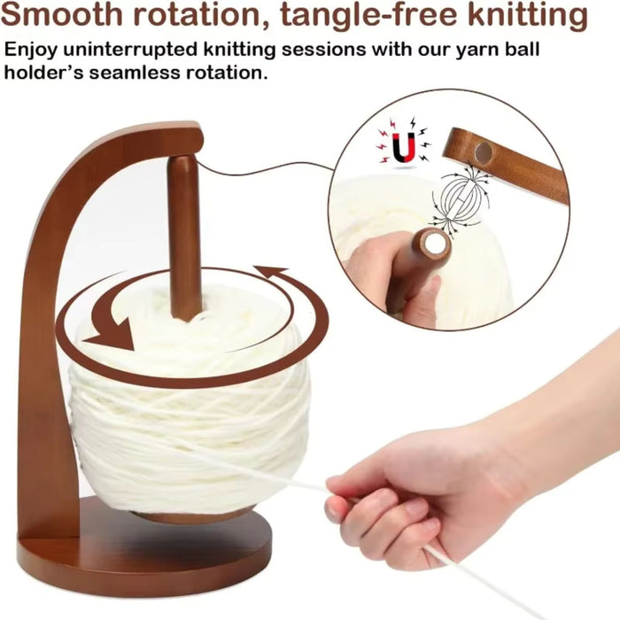 Wooden Yarn Holder with Magnetic Spinning Base – Rotating Crochet & Knitting Yarn Stand