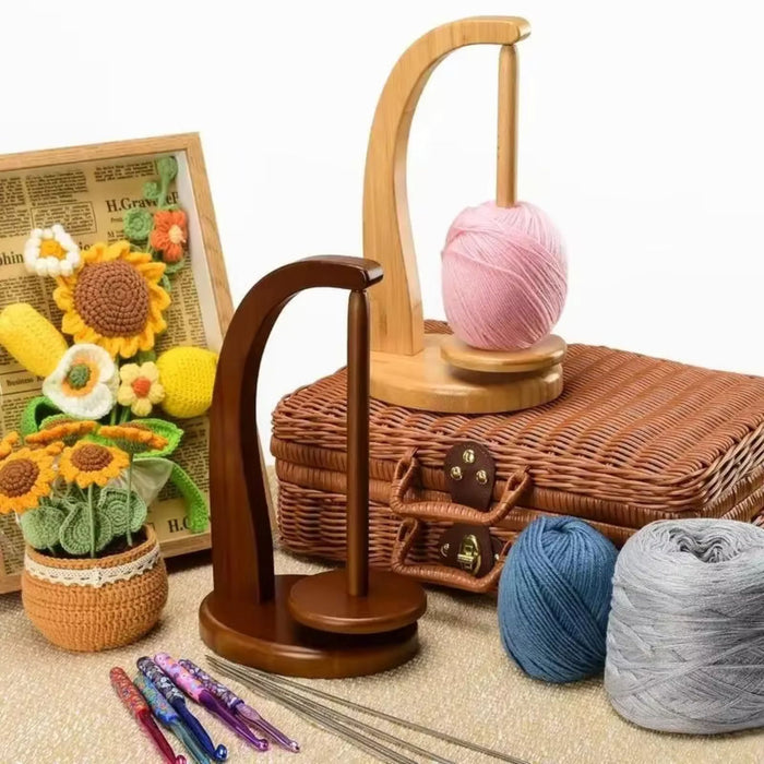Wooden Yarn Holder with Magnetic Spinning Base – Rotating Crochet & Knitting Yarn Stand