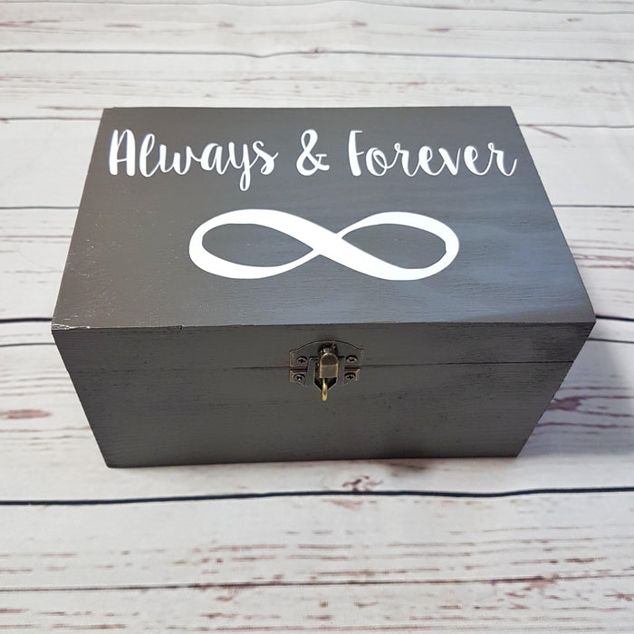 5th Anniversary Gift for Him I Forever Always Infinity Box I Wood Box - 6 Sizes Small to XLarge