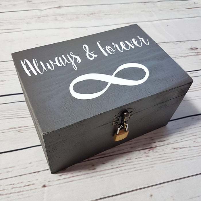 5th Anniversary Gift for Him I Forever Always Infinity Box I Wood Box - 6 Sizes Small to XLarge