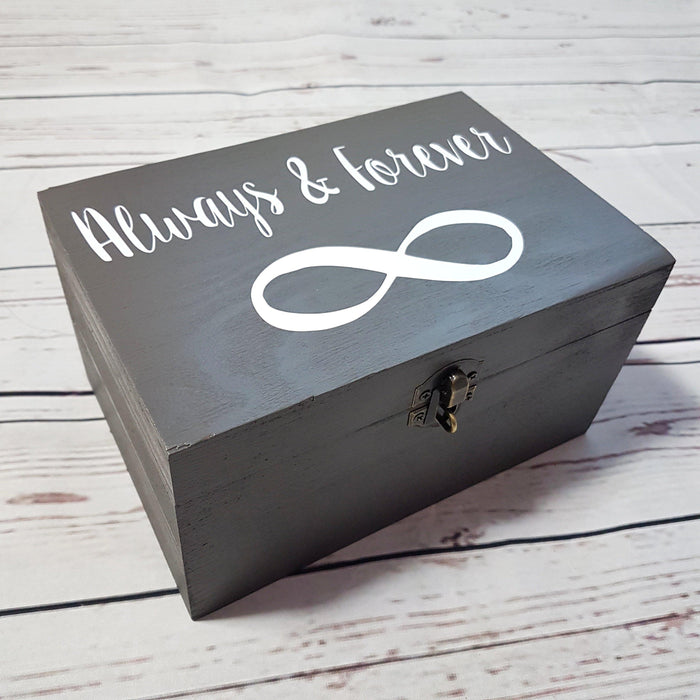 5th Anniversary Gift for Him I Forever Always Infinity Box I Wood Box - 6 Sizes Small to XLarge