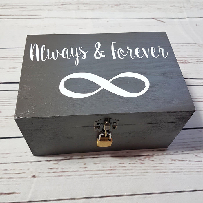 5th Anniversary Gift for Him I Forever Always Infinity Box I Wood Box - 6 Sizes Small to XLarge