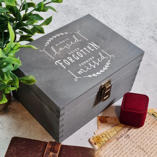 Always Loved Bereavement Memorial Box I In Memory of Ashes Keepsake Box - 6 Sizes Small to XLarge