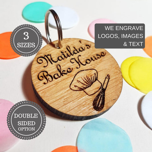 Custom Engraved Logo Keyring I Round Wooden Keyring I Personalised Business Keychain I Luxury Business Branded Fob