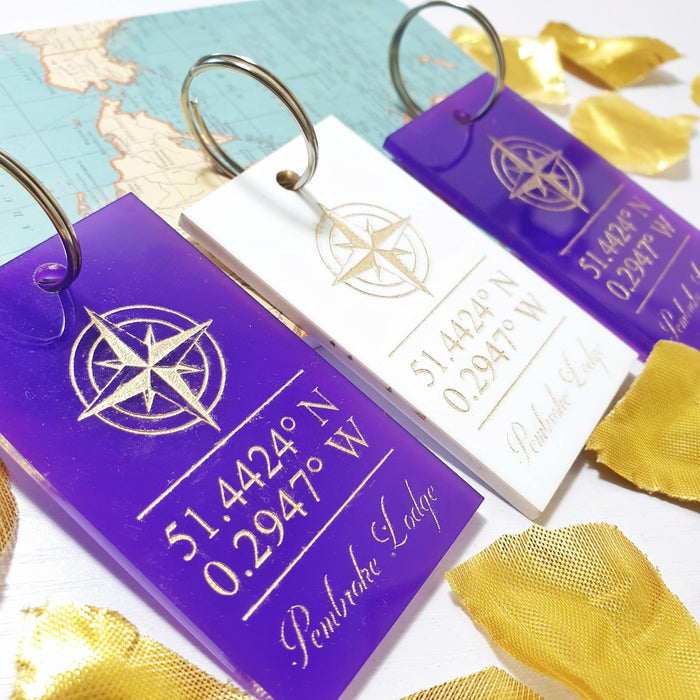 Destination Coordinate Wedding Favours - Personalised Travel Keyring Luggage Tags - Destination Save the Date - Bridesmaid Groomsmen Gift
