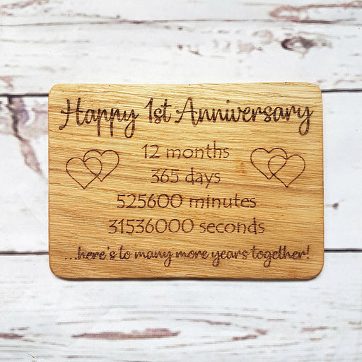 Engraved 1st Wedding Anniversary Card I Wooden Gift Card