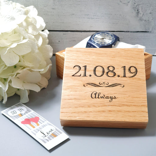 Engraved 5 Year Anniversary Date Watch Box I Wooden Husband Wedding Gift