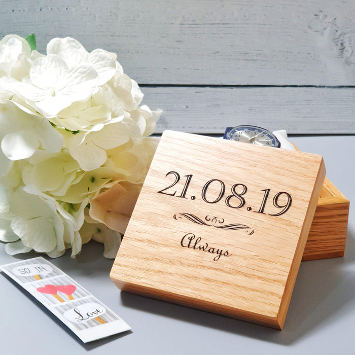 Engraved 5 Year Anniversary Date Watch Box I Wooden Husband Wedding Gift