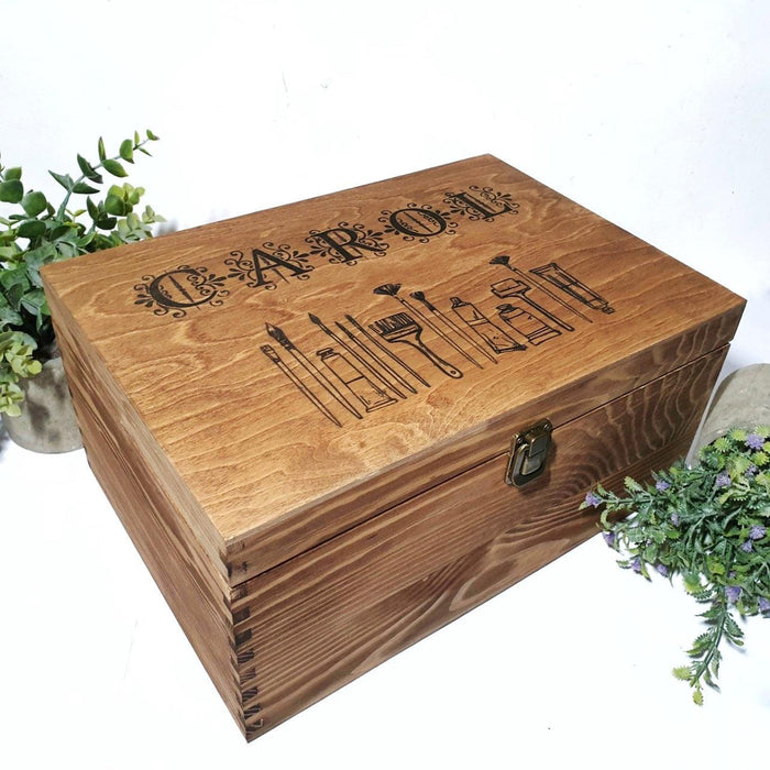 Engraved Art Supplies Keepsake Box I Personalised Artist Wood Paint Box